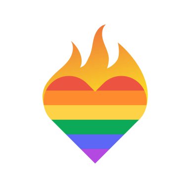 LGBT + kalp yanıyor. Eşcinsel aşk kavramı. Gurur ayı. Düz vektör iş illüstrasyonu.