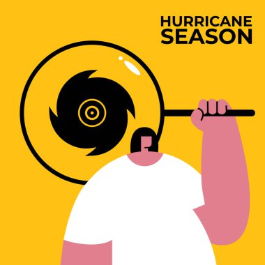 Kasırga sezonu aranıyor. Ulusal Kasırga Hazırlık Haftası. Doğal afet işareti. Düz vektör illüstrasyonu.