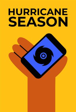 Telefon uygulamasında kasırga mevsimi. Ulusal Kasırga Hazırlık Haftası. Doğal afet işareti. Düz vektör illüstrasyonu.