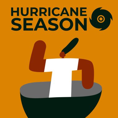 Kasırga mevsimi. Ulusal Kasırga Hazırlık Haftası. Kasırganın içindeki siyah Afrikalı kız. Doğal afet işareti. Düz vektör illüstrasyonu.