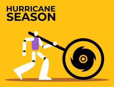 Kasırga mevsimi. Ulusal Kasırga Hazırlık Haftası ve yapay zeka robot araması. Doğal afet işareti. Düz vektör illüstrasyonu.