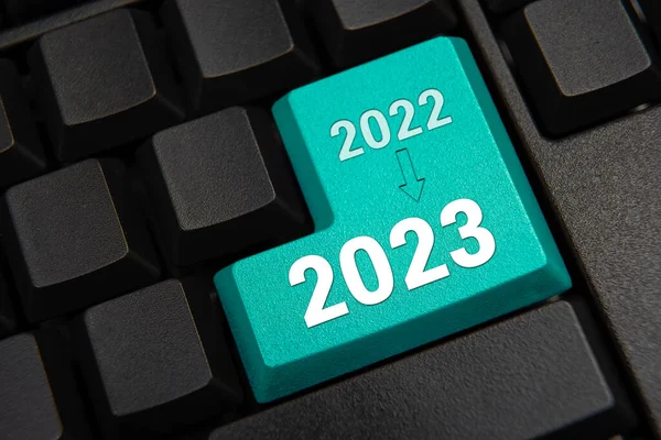 Wprowadź 2023 Klawiaturze Koncepcja Zmieniająca Się 2022 2023 — Zdjęcie stockowe