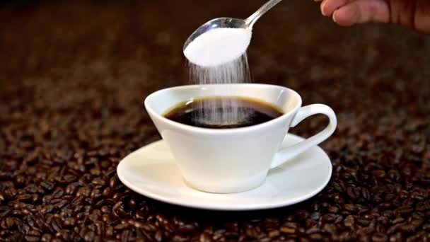 Putting White Sugar Coffee Cup — Vídeo de Stock