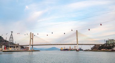 Geobukseon Bridge and Yeosu Maritime Cable Car in Yeosu, South Korea clipart
