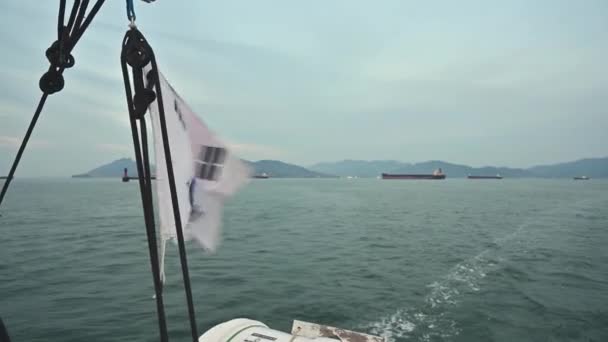 Korean Flag Cruise Ship Swaying Wind — Stock video