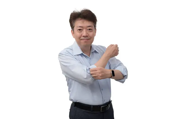Porträtt Medelålders Asiatisk Affärsman Årsåldern Blå Skjorta — Stockfoto