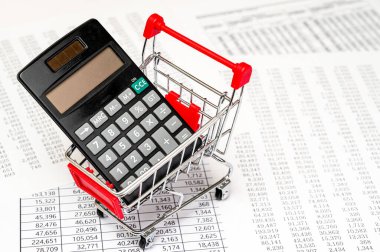 Mali Belgelerde Para ve Hesap Makineli Alışveriş Arabası