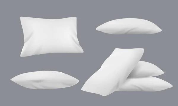 Realista Branco Retângulo Travesseiros Lado Vista Superior Conjunto Almofadas Recheadas —  Vetores de Stock