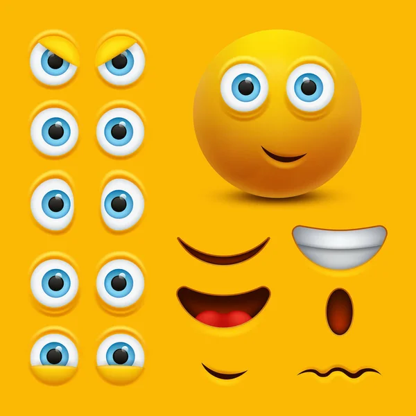 卡通黄3D人脸构造函数 Emoji有着不同的情绪矢量说明 — 图库矢量图片