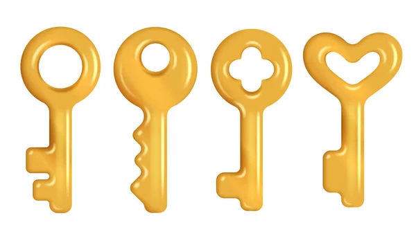 Goldener Schlüssel Realistische Vektor Sammlung Von Goldenen Schlüsseln — Stockvektor