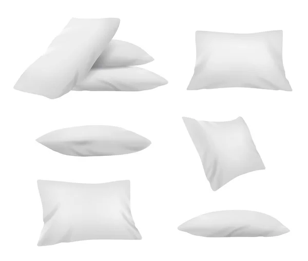 Realistic White Rectangle Pillows Side Top View Mockup Set Pillows — Stock Vector