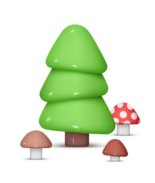 Baum Mit Pilzen Realistische Illustration Cartoon Stil Mit Grünem Baum — Stockvektor