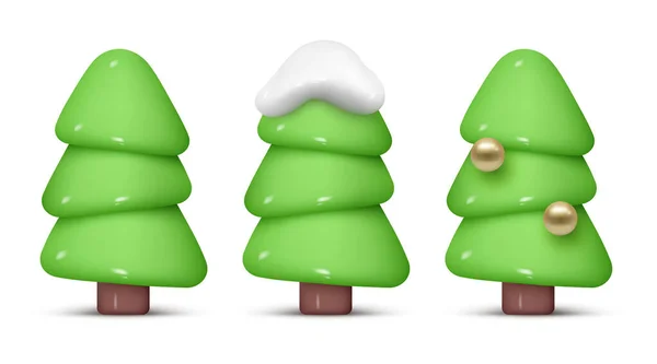 矢量3D的圣诞树图解 圣诞元素在白色背景上被隔离 矢量逼真说明 — 图库矢量图片