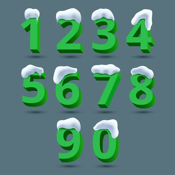 Numery Zielony Zestaw Śniegiem Kolekcja Dziesięciu Zielonych Liczb Pod Śniegiem — Wektor stockowy
