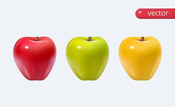 一套光滑的苹果 向量集隔离 卡通风格的真实感矢量 — 图库矢量图片