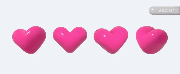 光るハートのセット ピンクのベクターの心臓は孤立しました 漫画スタイルの現実的な3Dベクター — ストックベクタ