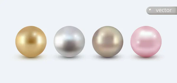 Conjunto Pearles Aislados Vector Realista — Vector de stock