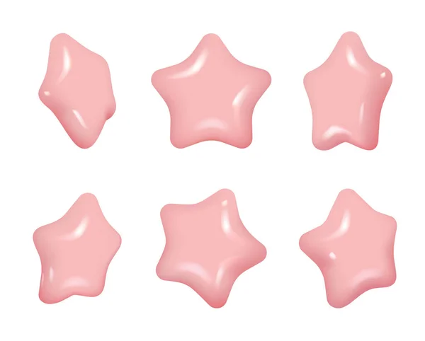 Conjunto Estrellas Rosadas Realistas Con Diferentes Posiciones Estrellas Rosadas Aisladas — Vector de stock