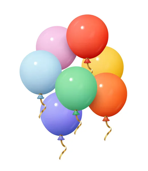 现实的色彩艳丽的气球光滑逼真的3D气球 白色背景隔离 矢量说明 — 图库矢量图片#