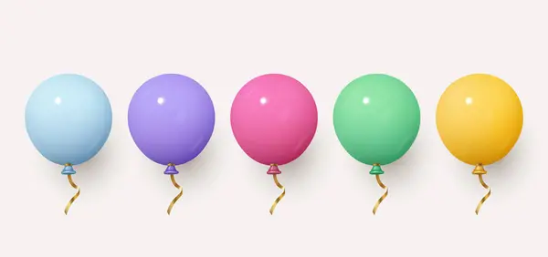 现实的色彩艳丽的气球光滑逼真的3D气球设置隔离在白色背景 矢量说明 — 图库矢量图片#