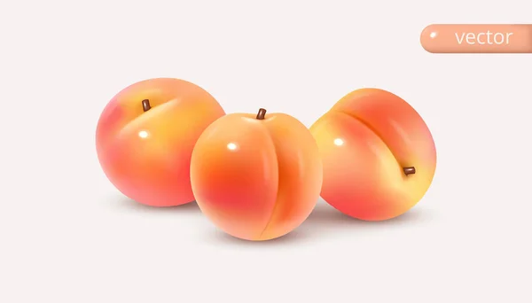 影のある光沢のある桃のセット ベクトルは単離しました 現実的なベクトル漫画スタイル — ストックベクタ