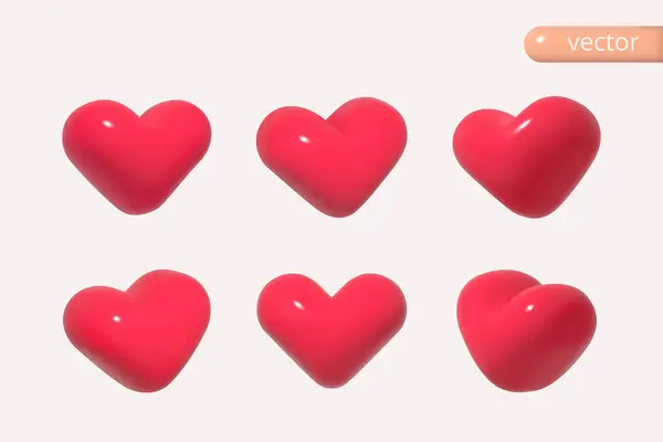 3 डी कार्टून लाल हृदय आकार संग्रह, पांढरा पार्श्वभूमीवर वेगळे. व्हॅलेंटाइन डे आणि मातृदिन सजावट. व्हेक्टर प्रतिमा स्टॉक व्हेक्टर