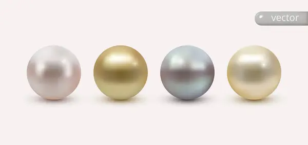 Realistische Perlen Gesetzt Runde Farbige Perlmutt Der Schale Einer Perle Vektorgrafiken