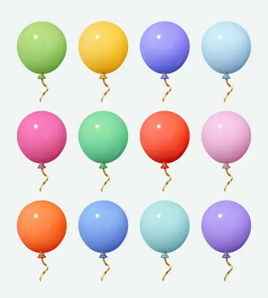 Set Helium Balloons Isolated White Festive Elements Realistic Cartoon Style Royalty Free Stock Illustrations