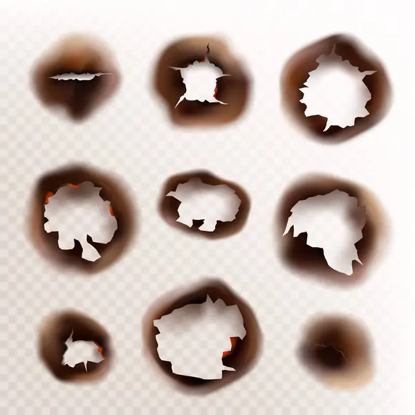 Burnt Paper Holes Isolated Set Realistic Fire Scorched Torn Edges Royalty Free Stock Vectors