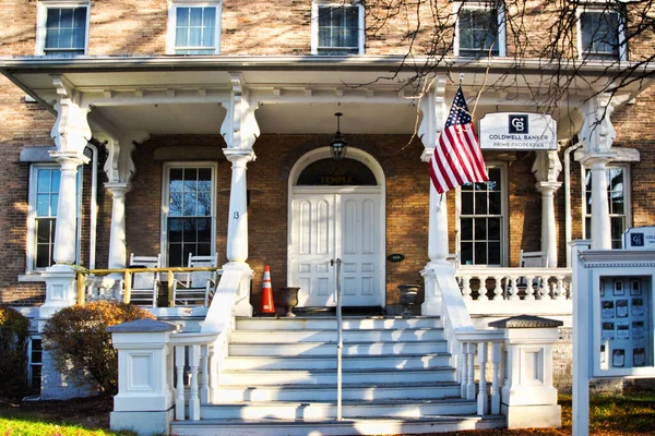 stock image Skaneateles, New York, USA. November 4, 2022. Front facade of The Skaneateles Masonic Temple on Genesee street in the vilage of Skaneateles, New York