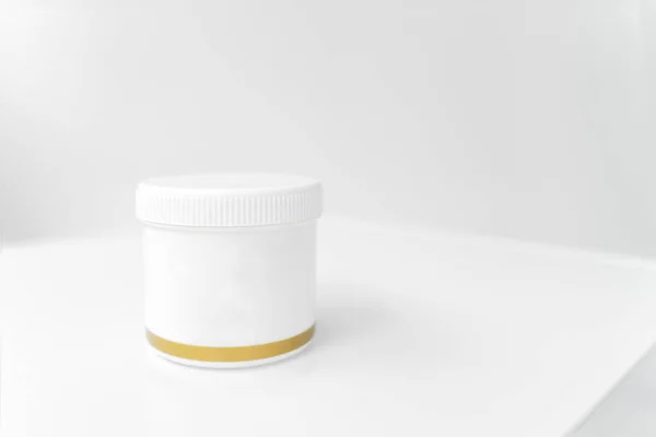 Jar White Lid Cream Gold Edging Isolated White Background — Stock Photo, Image