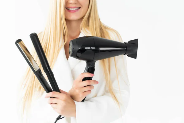 Cropped Shot Human Hands Holding Hairdressing Tools Isolated White — Stock Photo, Image