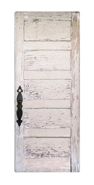 Białe Drewniane Zagrożone Drzwi Stylu Farmy Izolacja Białym Tle — Zdjęcie stockowe
