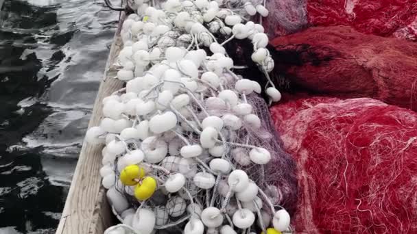Fishnet Linhas Pesca Detalhe Uma Doca — Vídeo de Stock