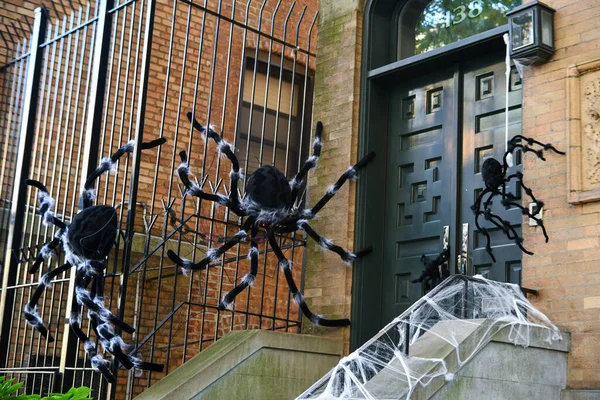 蜘蛛和蜘蛛网作为可怕的万圣节装饰品 — 图库照片