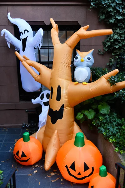Decorações Flutuantes Livre Durante Halloween Abóboras Fantasmas Coruja — Fotografia de Stock