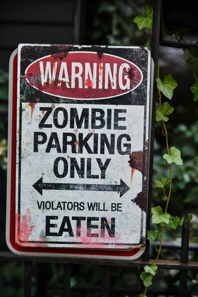 Warning Zombie Sign Outdoor Halloween Decoration — Stock Photo, Image