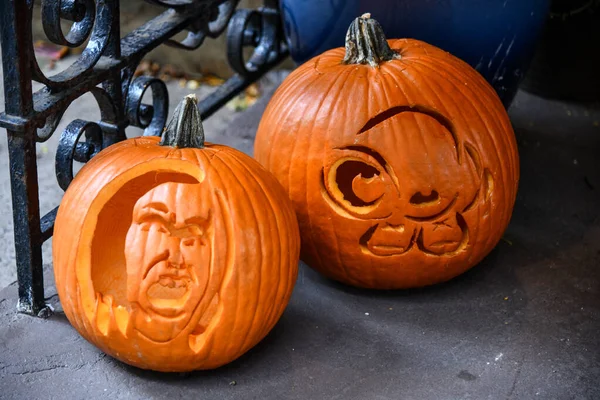 Creative pumpkin face. Pumpkin carving idea.