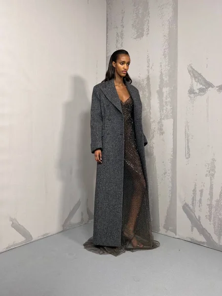 Lan Talya Şubat 2023 Milano Moda Haftası Kadın Giyim Kışı Stok Resim