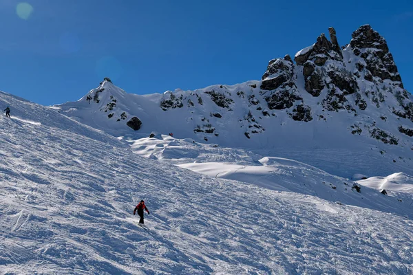 Esqui Avançado Terreno Piste Meribel Ski Resort França Belo Dia — Fotografia de Stock