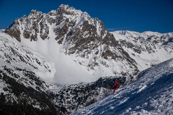 Fortgeschrittenes Skifahren Abseits Der Piste Skigebiet Courchevel Frankreich Atemberaubender Blick Stockfoto