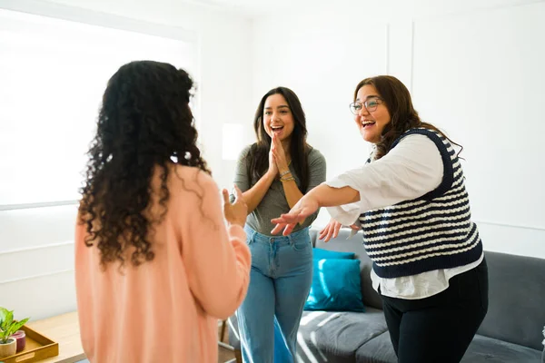 Cheerful Women Best Friends Laughing Having Fun While Talking Good — Stok fotoğraf