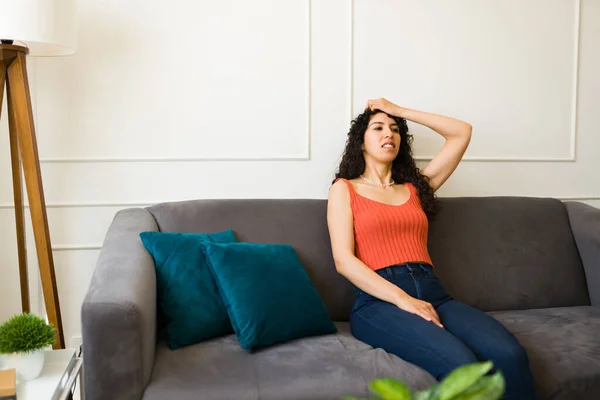 Anxious Young Woman Suffering Anxiety Mental Health Problems Feeling Overwhelmed — Stock Photo, Image