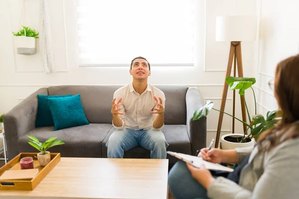 Angry Young Man Crying Feeling Depressed Talking His Sad Problems — Stock Photo, Image