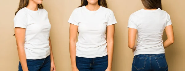 Beyaz Bir Tişörtün Önünü Arkasını Fotokopi Alanı Olan Bir Logo — Stok fotoğraf