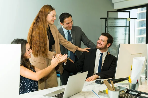 Businessman Getting Recognized Congratulated Making Big Sale Office — Stock Photo, Image