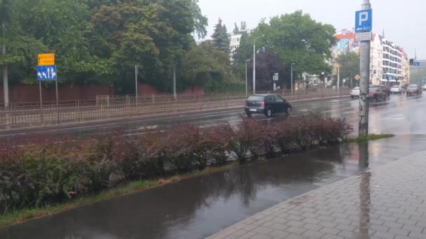 Wroclaw Polonya Mayıs 2022 Yağmurlu Bir Günde Şehir Trafiği — Stok video