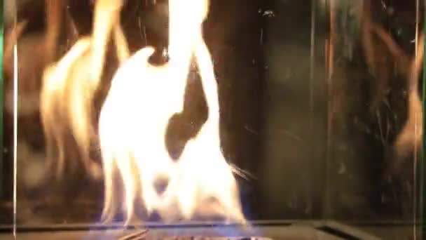 Pohled Hořící Oheň Sklem Vytápění Návštěvníků Kavárny Restaurací Radiace Tepla — Stock video