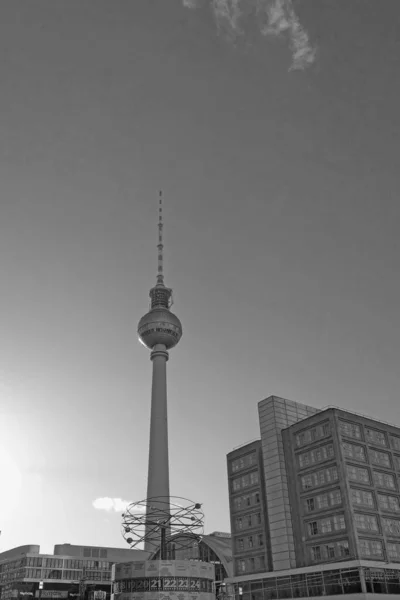 Berlín Německo Října 2022 Černobílá Fotografie Věž Berlíně — Stock fotografie