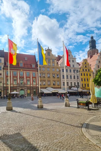 Wroclaw Polen Maj 2022 Det Stora Torget Wroclaw Flaggan Staden — Stockfoto